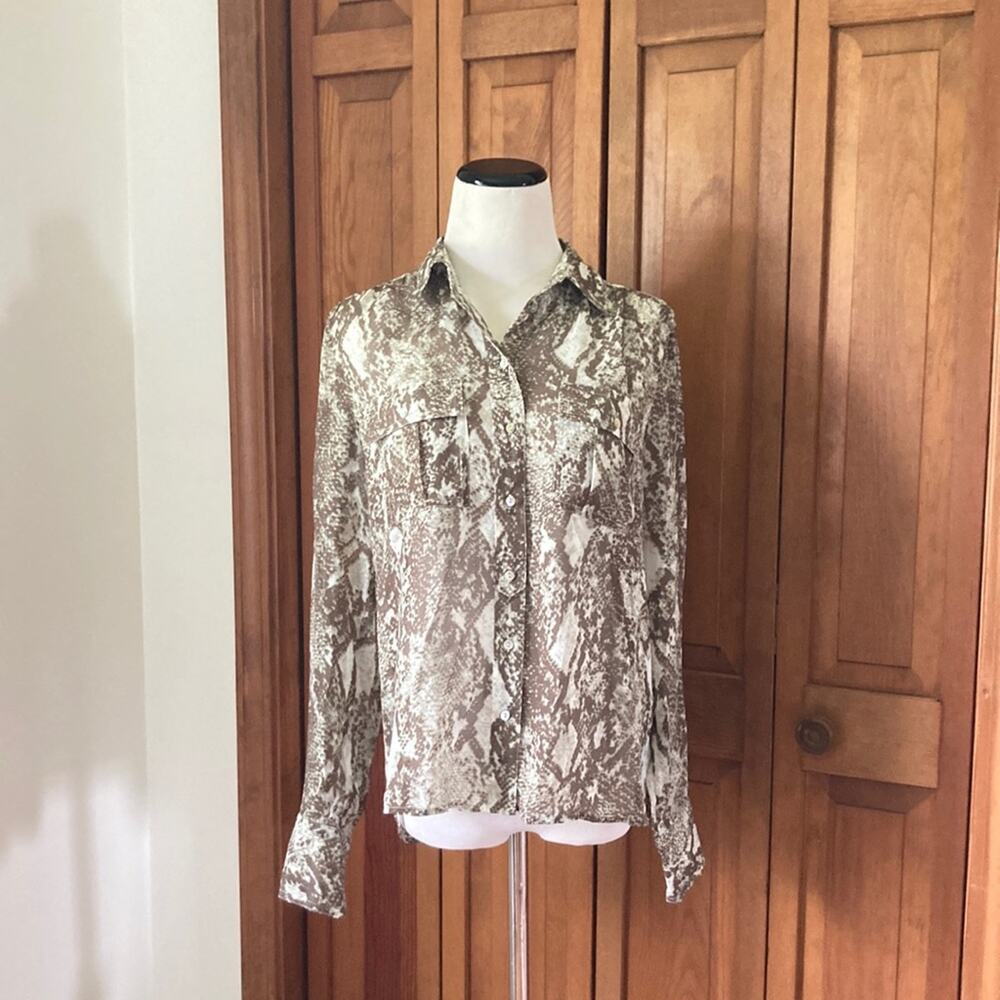 Willi Smith Sheer Snakeskin Print Buttondown Shirt, Size S